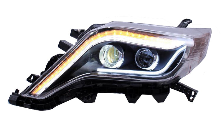 CRYSTAL EYE HEADLIGHTS WITH LED LIGHT BAR AND SEQUENTIAL TURN SIGNALS, BLACK FOR TOYOTA LAND CRUISER PRADO 150 MID-TERM L189BK