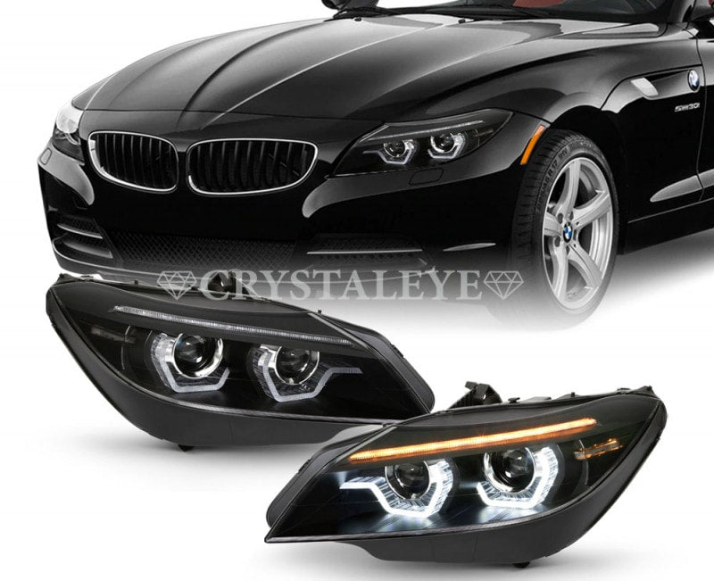 CRYSTAL EYE HEADLIGHTS WITH LED LIGHT BAR AND SEQUENTIAL TURN SIGNALS FOR BMW E89 Z4 S305BK