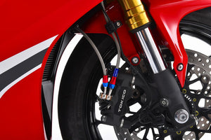 PLOT SWAGE-LINE PRO FRONT BRAKE HOSE KIT BI-PIECE BLACK STAINLESS STEEL FITTINGS CLEAR HOSE FOR HONDA CBR1000RR SP ABS BTP0033FB
