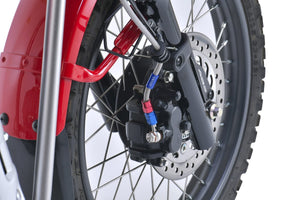 PLOT SWAGE-LINE PRO FRONT BRAKE HOSE KIT RED AND BLUE ALUMINUM FITTINGS CLEAR HOSE FOR HONDA CT125 HUNTER CUB SAP0047FS