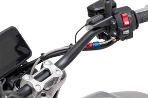 PLOT SWAGE-LINE PRO FRONT BRAKE HOSE KIT BI-PIECE RED AND BLUE ALUMINUM FITTINGS BLACK SMOKE HOSE FOR HONDA CB1000F SAPB0062FB