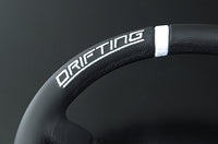 MOMO FORTUNE DRIFTING 330 85 BLACK LEATHER WHITE SPOKE WHITE STITCH STEERING WHEEL MOMO-00003