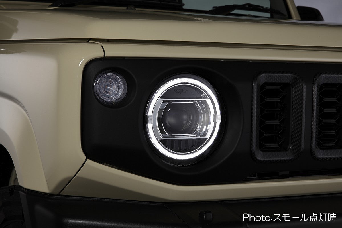 REVIER HEADLIGHT UNIT WITH BUILT-IN LED RING TYPE POSITION LED FOR SUZUKI JIMNY JB64W JB74W HL-SZ18-C-LED--Harness-Converter