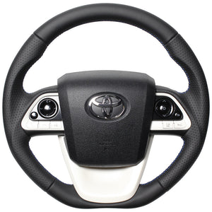 REAL PREMIUM SERIES D SHAPE BLACK NAPPA ALL LEATHER BLUE X BLACK EURO STITCH STEERING WHEEL FOR TOYOTA MIRAI 10  50P-LPB-BL