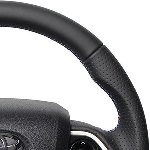 REAL PREMIUM SERIES D SHAPE BLACK NAPPA ALL LEATHER BLUE X BLACK EURO STITCH STEERING WHEEL FOR TOYOTA MIRAI 10  50P-LPB-BL