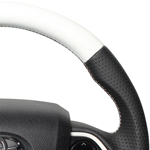 REAL PREMIUM SERIES D SHAPE WHITE & BLACK NAPPA ALL LEATHER WHITE X BLACK EURO STITCH STEERING WHEEL FOR TOYOTA PRIUS 50  50P-LPB-WH