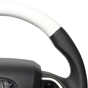 REAL PREMIUM SERIES D SHAPE WHITE & BLACK NAPPA ALL LEATHER WHITE X BLACK EURO STITCH STEERING WHEEL FOR TOYOTA PRIUS 50  50P-LPB-WH