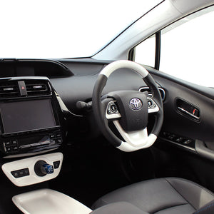 REAL PREMIUM SERIES D SHAPE WHITE & BLACK NAPPA ALL LEATHER WHITE X BLACK EURO STITCH STEERING WHEEL FOR TOYOTA MIRAI 10  50P-LPB-WH