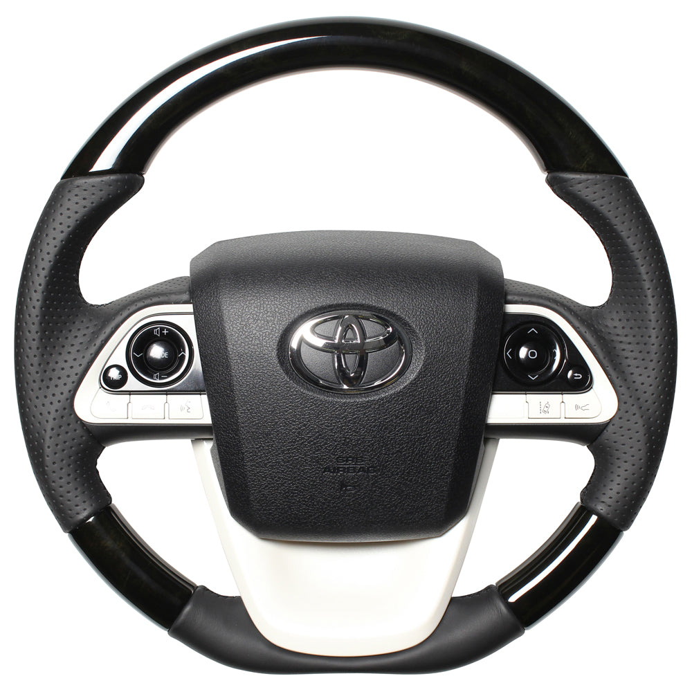 REAL PREMIUM SERIES D SHAPE BLACK WOOD BLACK EURO STITCH STEERING WHEEL FOR TOYOTA PRIUS 50  50P-BKW-BK
