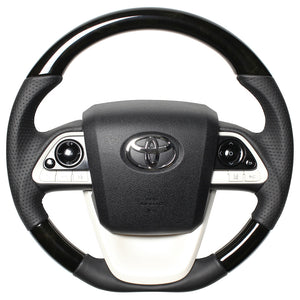 REAL PREMIUM SERIES D SHAPE BLACK WOOD BLACK EURO STITCH STEERING WHEEL FOR TOYOTA PRIUS 50  50P-BKW-BK