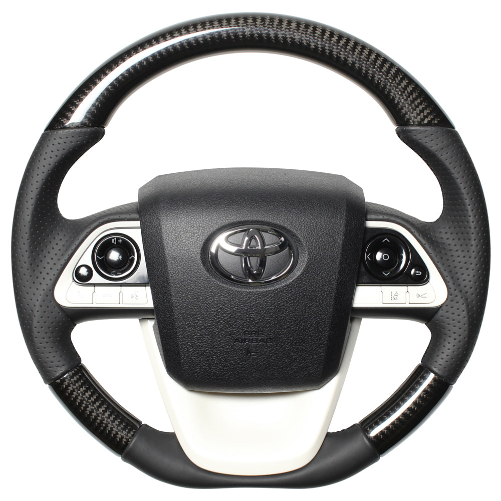 REAL PREMIUM SERIES D SHAPE BLACK CARBON BLACK EURO STITCH STEERING WHEEL FOR TOYOTA PRIUS 50  50P-BKC-BK