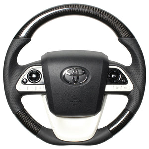 REAL PREMIUM SERIES D SHAPE BLACK CARBON BLACK EURO STITCH STEERING WHEEL FOR TOYOTA PRIUS 50  50P-BKC-BK