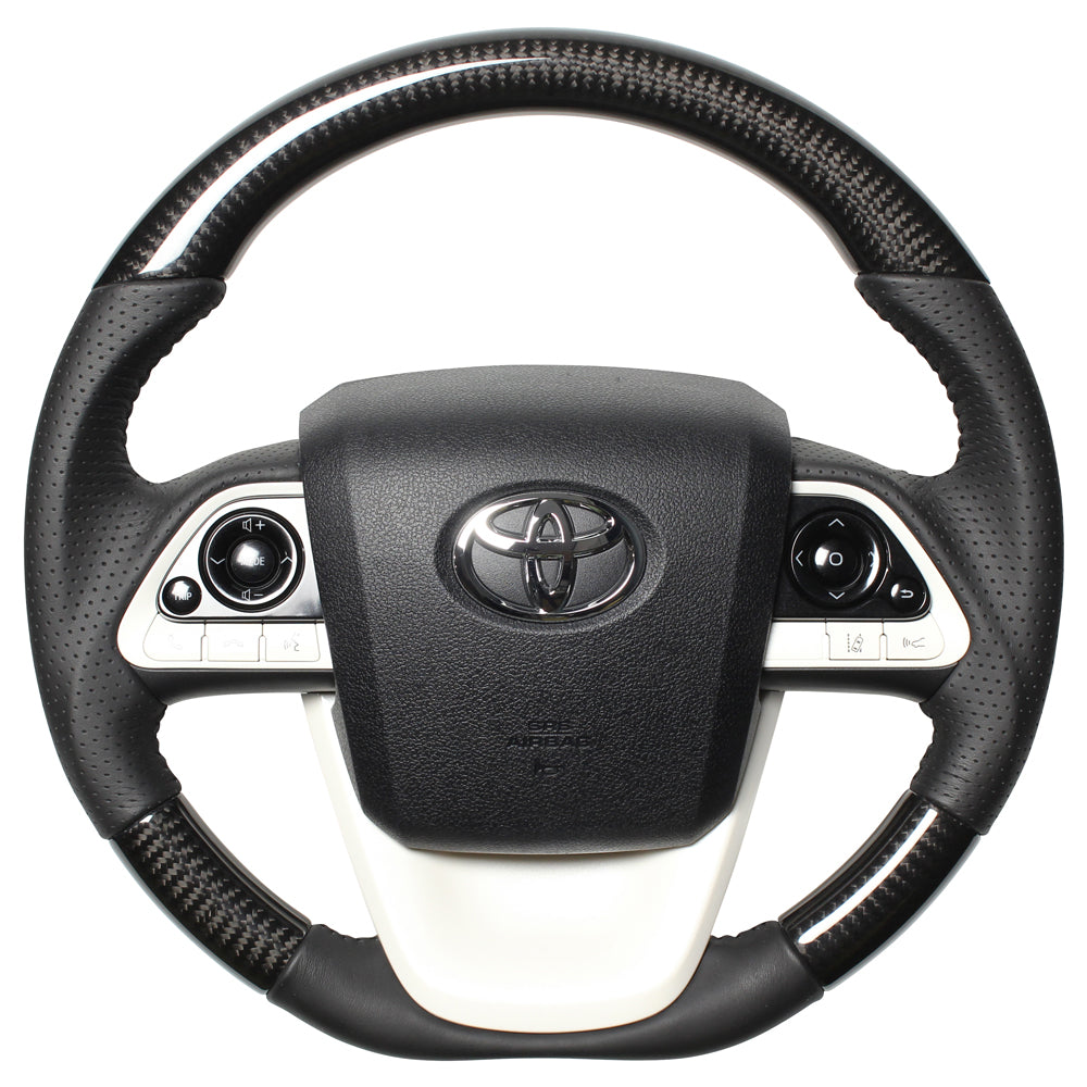 REAL ORIGINAL SERIES D SHAPE BLACK CARBON BLACK STITCH STEERING WHEEL FOR TOYOTA PRIUS 50  50-BKC-BK