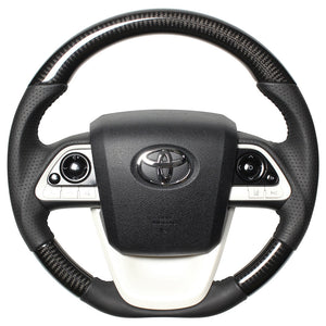 REAL ORIGINAL SERIES D SHAPE BLACK CARBON BLACK STITCH STEERING WHEEL FOR TOYOTA PRIUS 50  50-BKC-BK