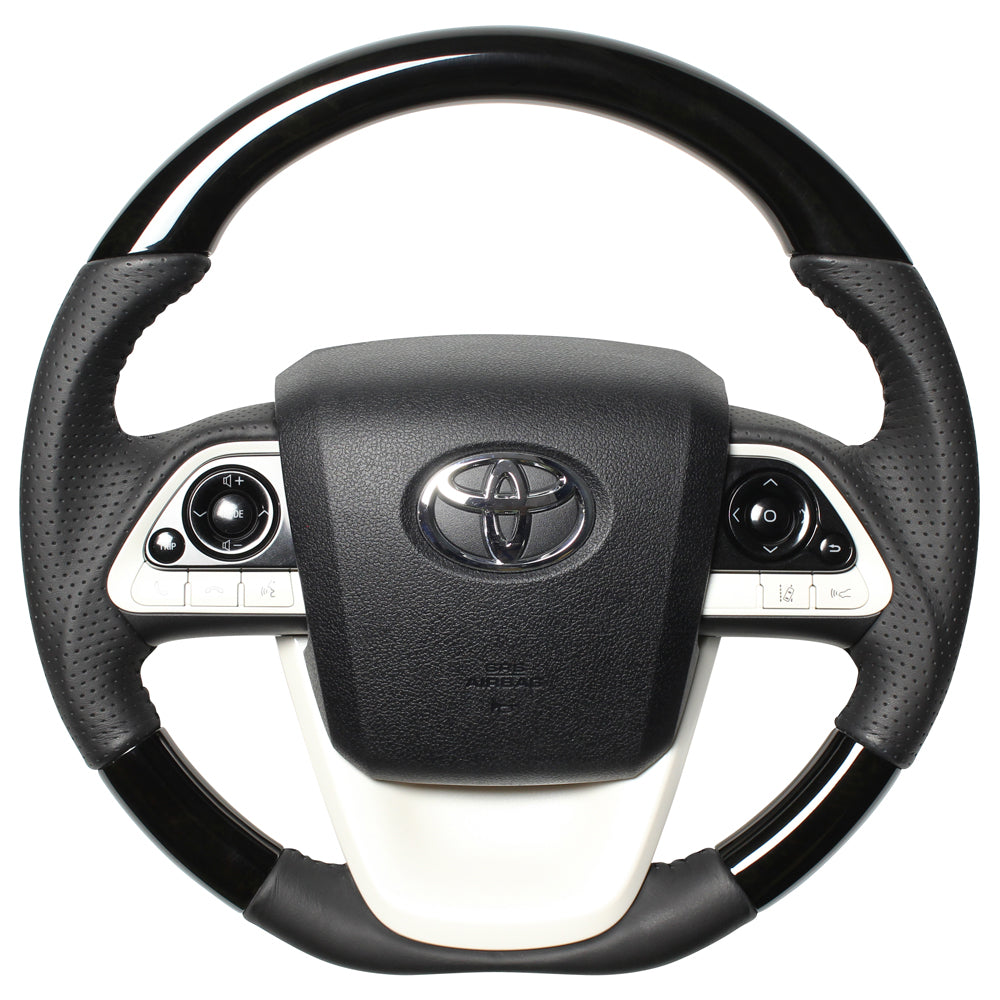 REAL ORIGINAL SERIES D SHAPE BLACK WOOD BLACK STITCH STEERING WHEEL FOR TOYOTA PRIUS 50  50-BKW-BK
