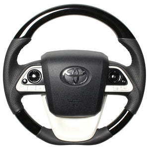 REAL ORIGINAL SERIES D SHAPE BLACK WOOD BLACK STITCH STEERING WHEEL FOR TOYOTA PRIUS 50  50-BKW-BK