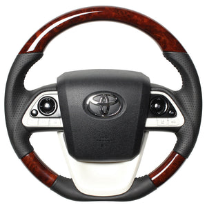 REAL ORIGINAL SERIES D SHAPE BROWN WOOD BLACK STITCH STEERING WHEEL FOR TOYOTA MIRAI 10  50-BRW-BK