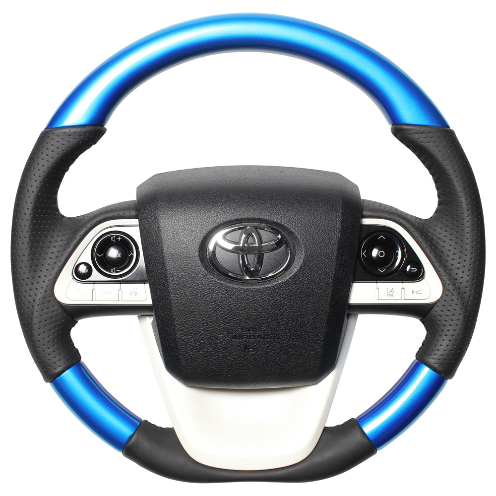 REAL ORIGINAL SERIES D SHAPE PEARL BLUE BLACK STITCH STEERING WHEEL FOR TOYOTA PRIUS 50  50-BLW-BK