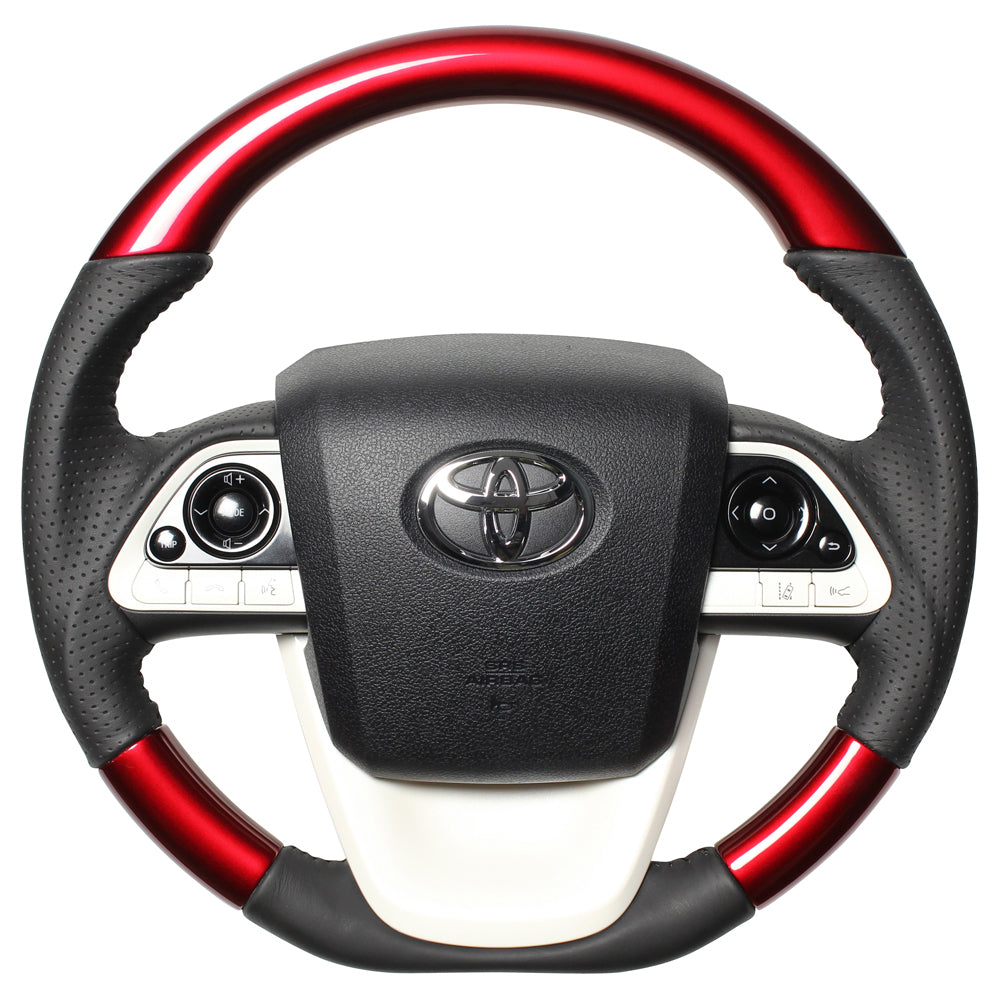 REAL ORIGINAL SERIES D SHAPE PEARL RED BLACK STITCH STEERING WHEEL FOR TOYOTA PRIUS 50  50-RDW-BK