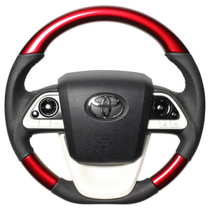 REAL ORIGINAL SERIES D SHAPE PEARL RED BLACK STITCH STEERING WHEEL FOR TOYOTA PRIUS 50  50-RDW-BK