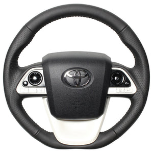 REAL ORIGINAL SERIES D SHAPE ALL LEATHER BLACK STITCH STEERING WHEEL FOR TOYOTA MIRAI 10  50-LPB-BK