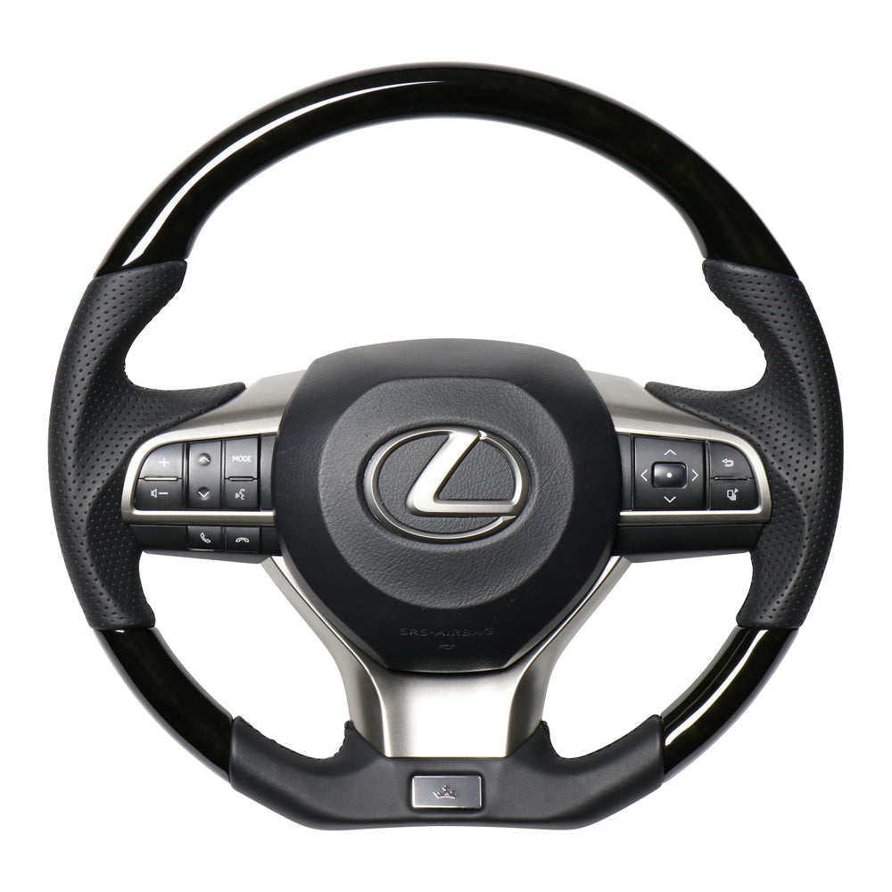 REAL LEXUS SERIES D SHAPE BLACK WOOD BLACK EURO STITCH STEERING WHEEL FOR LEXUS LX URJ201W  LXA-BKW-BK