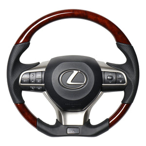 REAL LEXUS SERIES D SHAPE BROWN WOOD BLACK EURO STITCH STEERING WHEEL FOR LEXUS LX URJ201W  LXA-BRW-BK