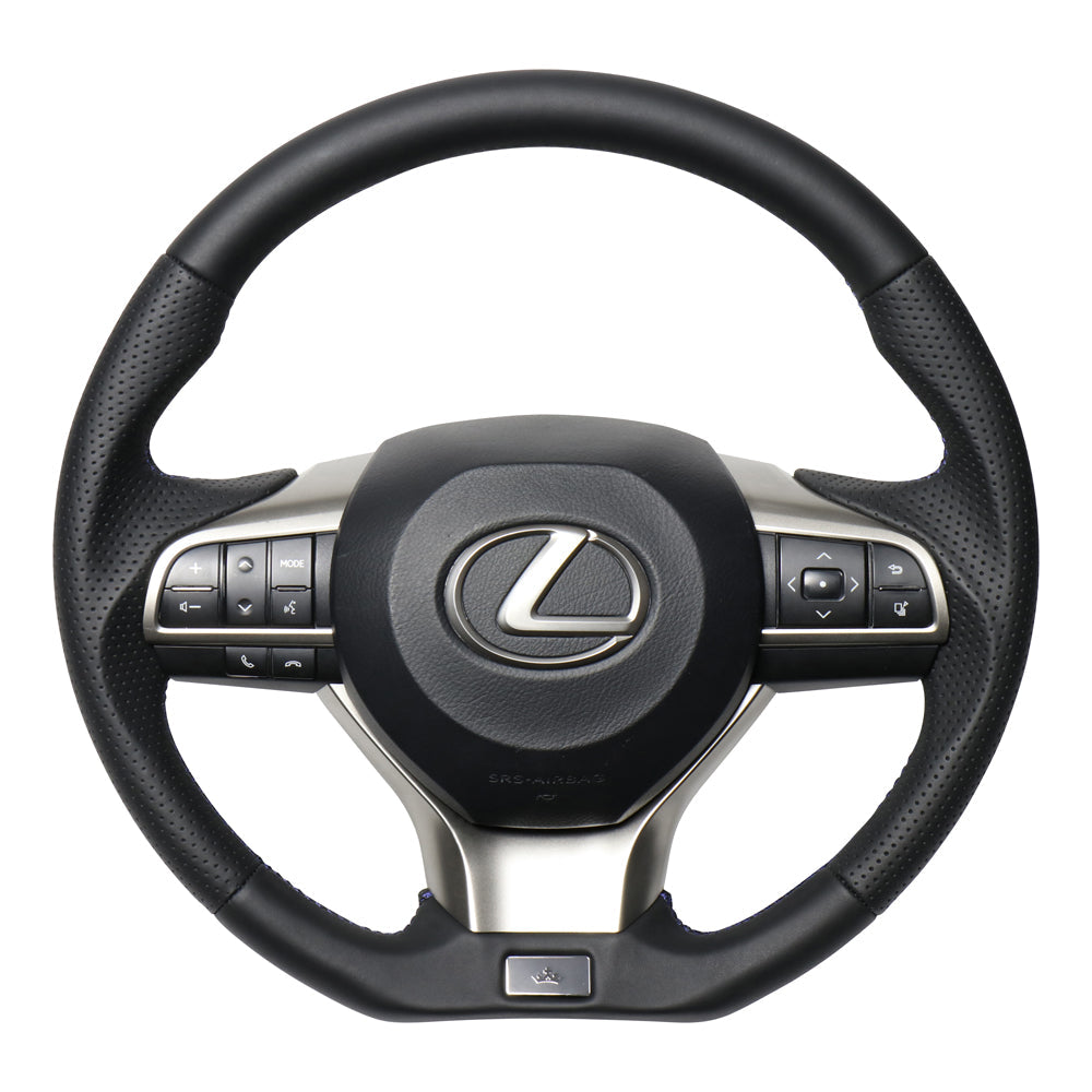 REAL LEXUS SERIES D SHAPE NAPPA ALL LEATHER NAVY X BLACK EURO STITCH STEERING WHEEL FOR LEXUS RX 20  LXA-LPB-BL