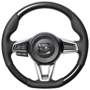 REAL ORIGINAL SERIES GUN GRIP SMALL DIAMETER D SHAPE BLACK CARBON DARK WINE X BLACK EURO STITCH STEERING WHEEL FOR MAZDA ROADSTER RF NDERC  MZC-BKC-DW