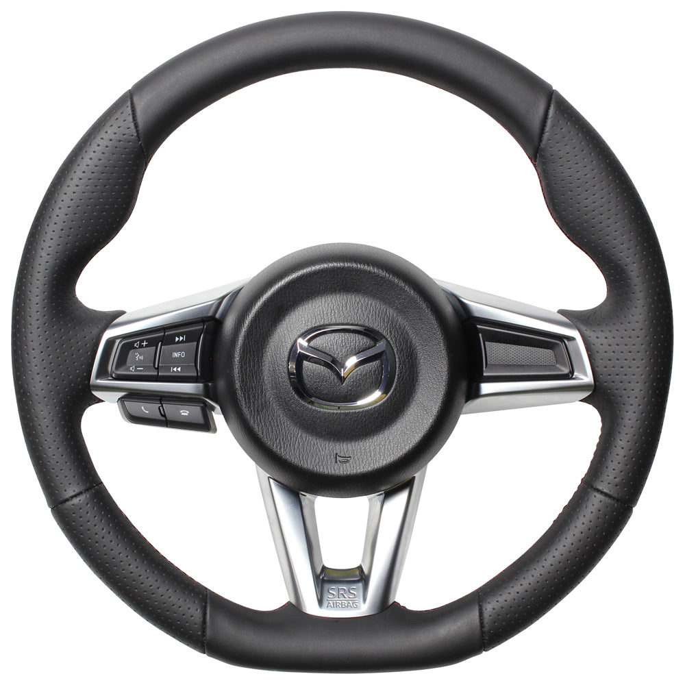 REAL ORIGINAL SERIES GUN GRIP SMALL DIAMETER D SHAPE ALL LEATHER DARK WINE X BLACK EURO STITCH STEERING WHEEL FOR MAZDA ROADSTER ND5RC  MZC-LPB-DW