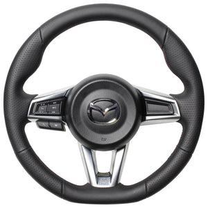 REAL ORIGINAL SERIES GUN GRIP SMALL DIAMETER D SHAPE ALL LEATHER DARK WINE X BLACK EURO STITCH STEERING WHEEL FOR MAZDA ROADSTER RF NDERC  MZC-LPB-DW