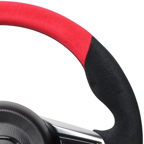 REAL ORIGINAL SERIES GUN GRIP SMALL DIAMETER D SHAPE RED & BLACK ULTRA SUEDE BLACK EURO STITCH STEERING WHEEL FOR MAZDA ROADSTER RF NDERC  MZC-ALC-BK