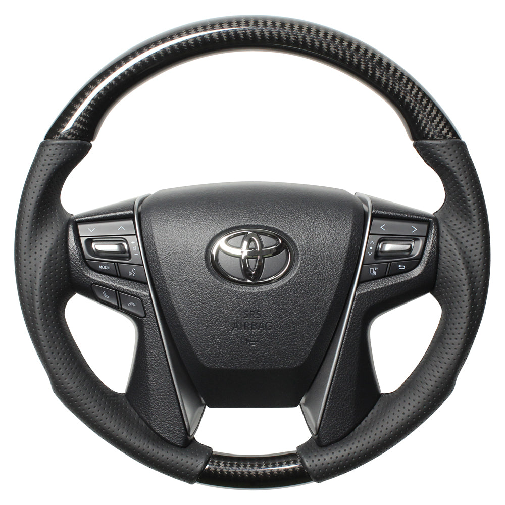 REAL PREMIUM SERIES ROUND SHAPE BLACK CARBON BLACK EURO STITCH STEERING WHEEL FOR TOYOTA CROWN MAJESTA 210  H30P-BKC-BK