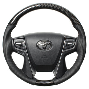 REAL PREMIUM SERIES ROUND SHAPE BLACK CARBON BLACK EURO STITCH STEERING WHEEL FOR TOYOTA CROWN MAJESTA 210  H30P-BKC-BK