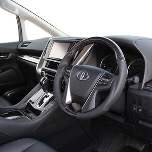 REAL PREMIUM SERIES ROUND SHAPE BLACK CARBON BLACK EURO STITCH STEERING WHEEL FOR TOYOTA CROWN MAJESTA 210  H30P-BKC-BK