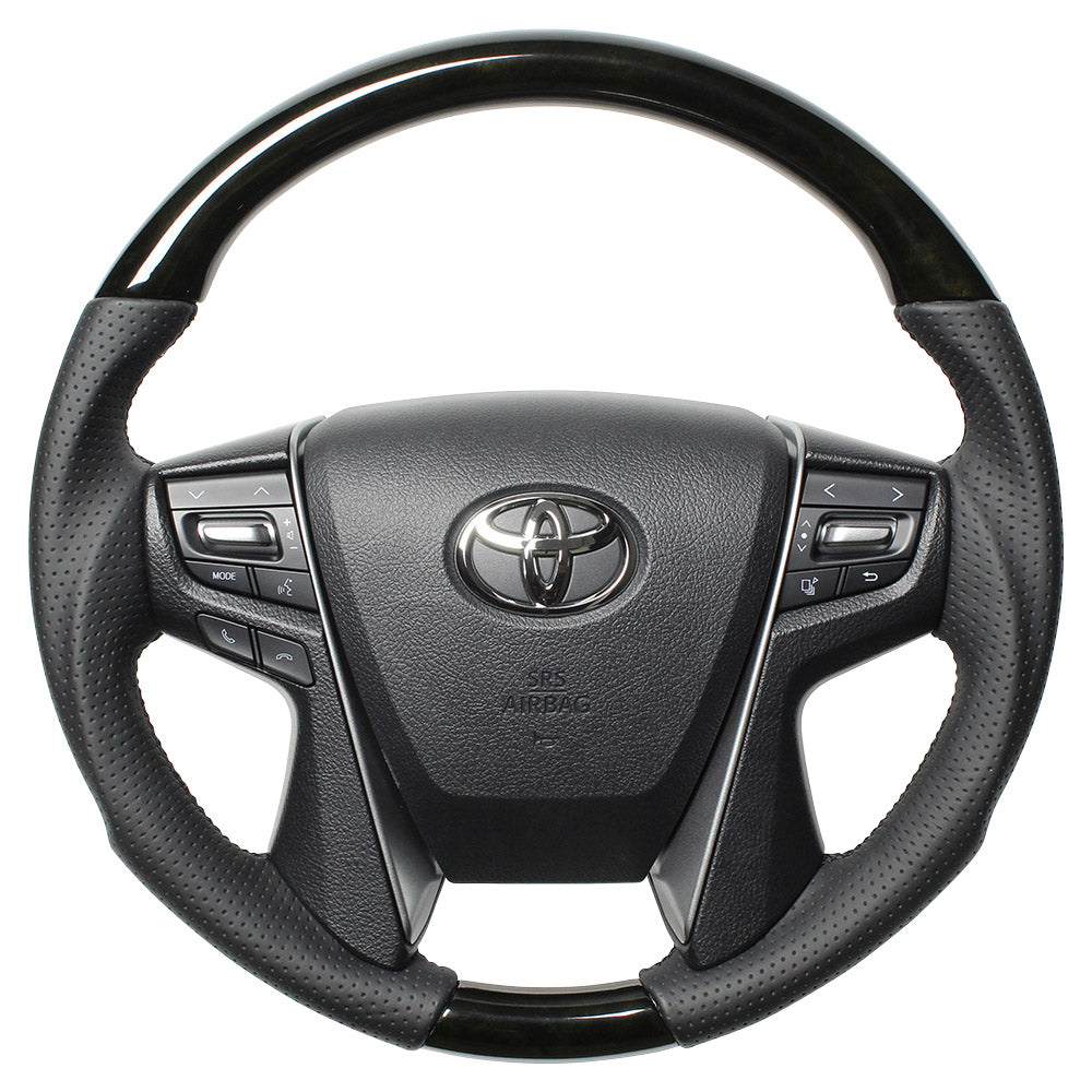 REAL PREMIUM SERIES ROUND SHAPE BLACK WOOD BLACK EURO STITCH STEERING WHEEL FOR TOYOTA VELLFIRE 30  H30P-BKW-BK