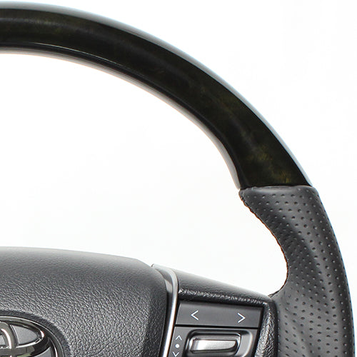 REAL PREMIUM SERIES ROUND SHAPE BLACK WOOD BLACK EURO STITCH STEERING WHEEL FOR TOYOTA CROWN MAJESTA 210  H30P-BKW-BK
