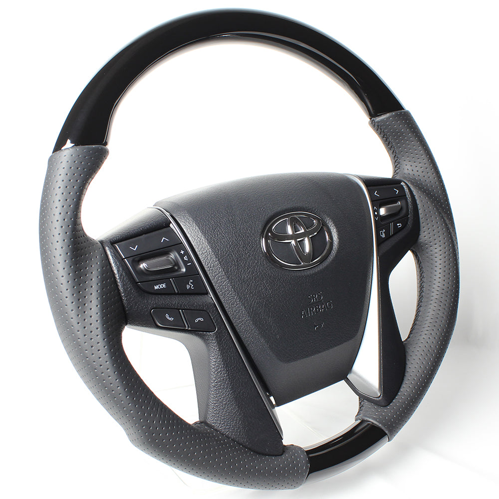 REAL PREMIUM SERIES ROUND SHAPE BLACK WOOD BLACK EURO STITCH STEERING WHEEL FOR TOYOTA CROWN MAJESTA 210  H30P-BKW-BK