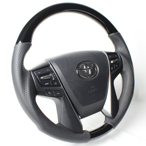 REAL PREMIUM SERIES ROUND SHAPE BLACK WOOD BLACK EURO STITCH STEERING WHEEL FOR TOYOTA CROWN MAJESTA 210  H30P-BKW-BK