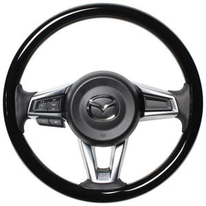 REAL ORIGINAL SERIES ALL WOOD ROUND SHAPE PIANO BLACK BLACK EURO STITCH STEERING WHEEL FOR MAZDA ROADSTER ND5RC  MZCW-PBW-BK
