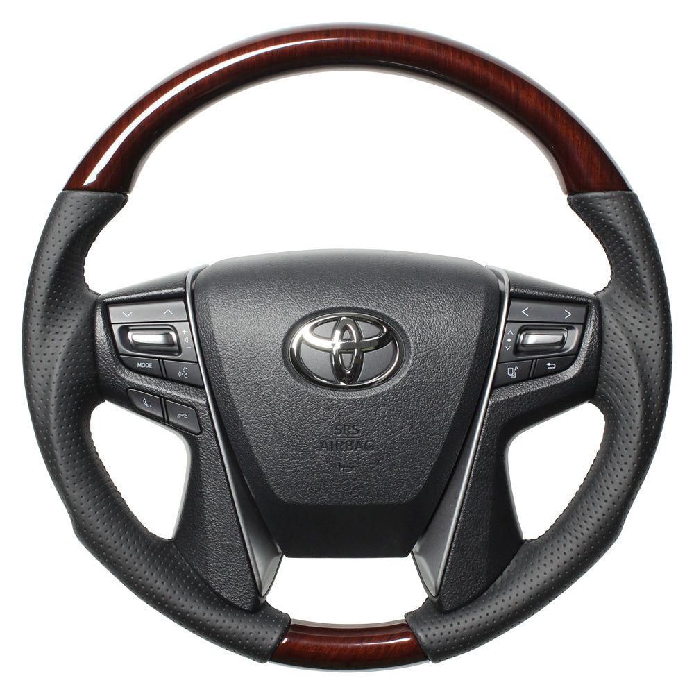 REAL PREMIUM SERIES ROUND SHAPE 56 BROWN WOOD BLACK EURO STITCH STEERING WHEEL FOR TOYOTA ALPHARD 30  H30P-BRW-BK