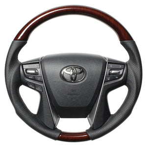 REAL PREMIUM SERIES ROUND SHAPE 56 BROWN WOOD BLACK EURO STITCH STEERING WHEEL FOR TOYOTA ALPHARD 30  H30P-BRW-BK