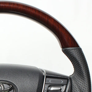 REAL PREMIUM SERIES ROUND SHAPE 56 BROWN WOOD BLACK EURO STITCH STEERING WHEEL FOR TOYOTA ALPHARD 30  H30P-BRW-BK