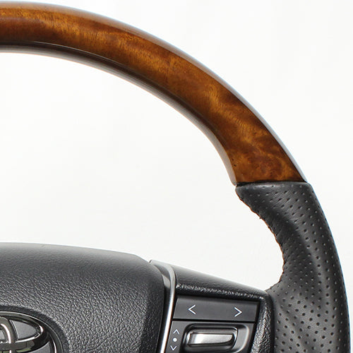 REAL PREMIUM SERIES ROUND SHAPE 42 BROWN WOOD BLACK EURO STITCH STEERING WHEEL FOR TOYOTA CROWN MAJESTA 210  H30P-LBW-BK