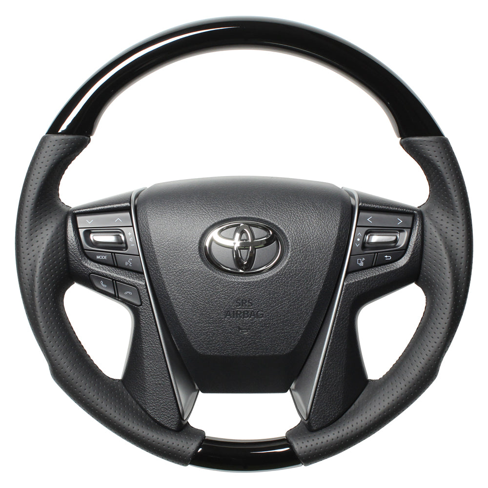 REAL PREMIUM SERIES ROUND SHAPE PIANO BLACK BLACK EURO STITCH STEERING WHEEL FOR TOYOTA CROWN MAJESTA 210  H30P-PBW-BK
