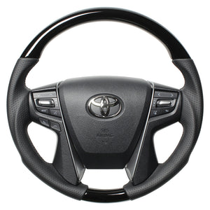 REAL PREMIUM SERIES ROUND SHAPE PIANO BLACK BLACK EURO STITCH STEERING WHEEL FOR TOYOTA CROWN MAJESTA 210  H30P-PBW-BK