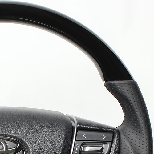 REAL PREMIUM SERIES ROUND SHAPE PIANO BLACK BLACK EURO STITCH STEERING WHEEL FOR TOYOTA CROWN MAJESTA 210  H30P-PBW-BK
