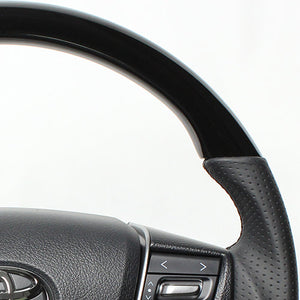 REAL PREMIUM SERIES ROUND SHAPE PIANO BLACK BLACK EURO STITCH STEERING WHEEL FOR TOYOTA CROWN MAJESTA 210  H30P-PBW-BK