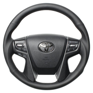 REAL PREMIUM SERIES ROUND SHAPE NAPPA ALL LEATHER BLACK EURO STITCH STEERING WHEEL FOR TOYOTA ALPHARD 30  H30P-LPB-BK
