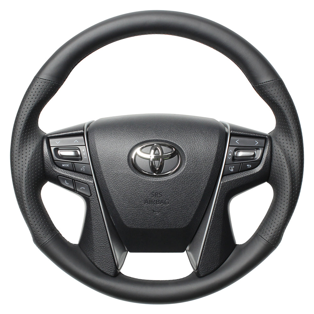 REAL PREMIUM SERIES ROUND SHAPE NAPPA ALL LEATHER BLACK EURO STITCH STEERING WHEEL FOR TOYOTA CROWN MAJESTA 210  H30P-LPB-BK
